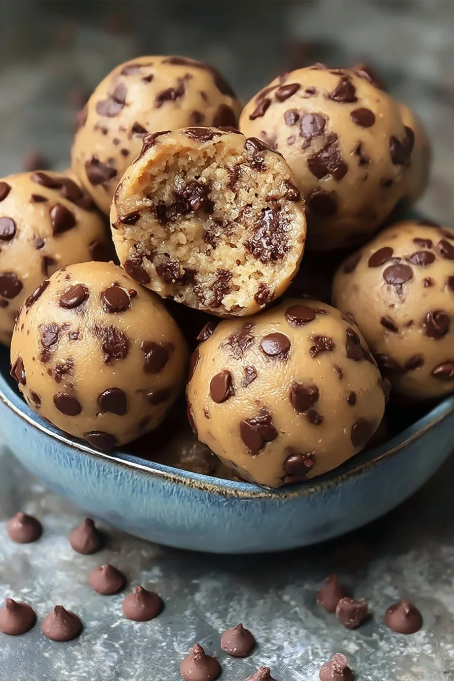 Chocolate Chip Cookie Dough Protein Balls made with natural ingredients