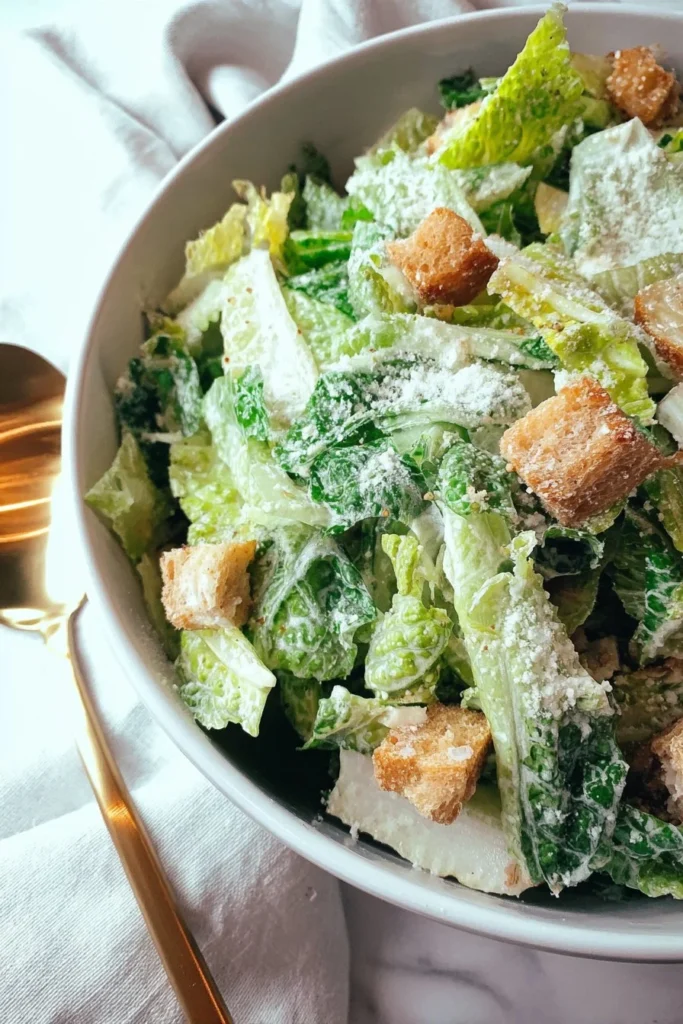 Classic Homemade Caesar Salad with fresh romaine, croutons, and creamy dressing