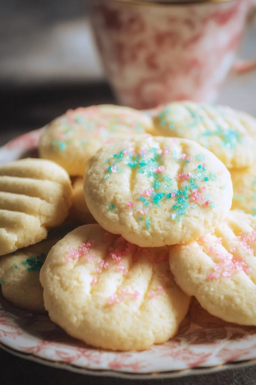 Decorative Easter Shortbread Cookies with colorful icing and sprinkles