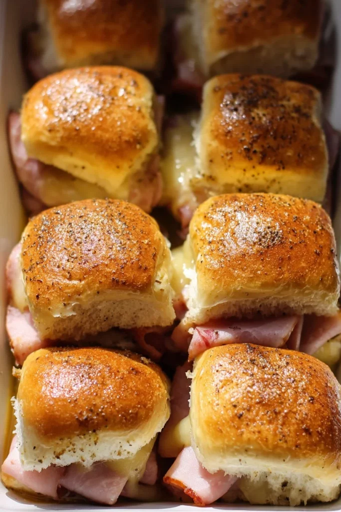 Delicious ham and cheese sliders served on a platter