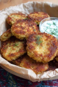 Delicious homemade parsnip patties served on a plate with fresh herbs