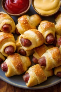 Delicious pigs in a blanket appetizer recipe with warm, flaky dough and savory sausages