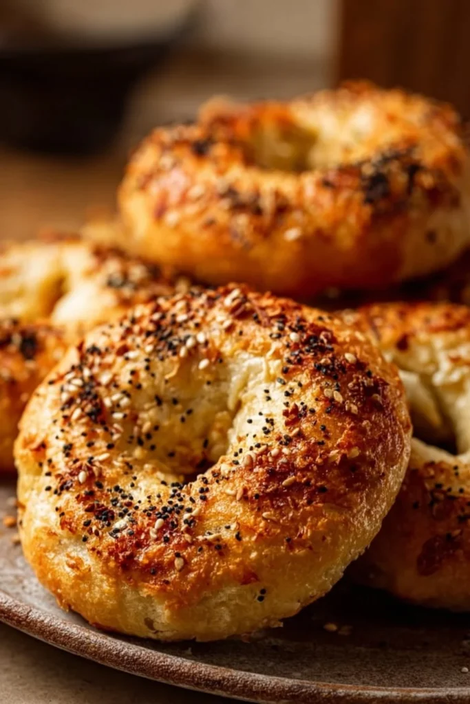 Freshly baked 2-ingredient Keto Cottage Cheese Bagels on a plate