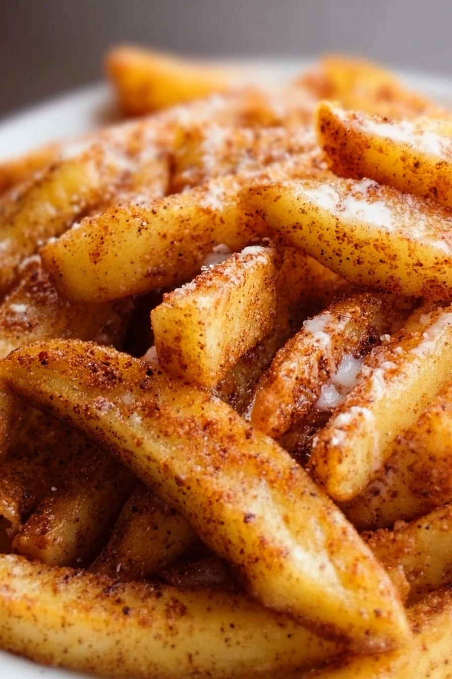 Crispy Air Fryer Apple Fries served on a plate with cinnamon dip