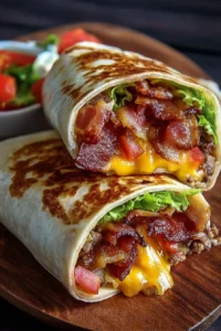Delicious Bacon Cheeseburger Cheese Wraps served on a plate