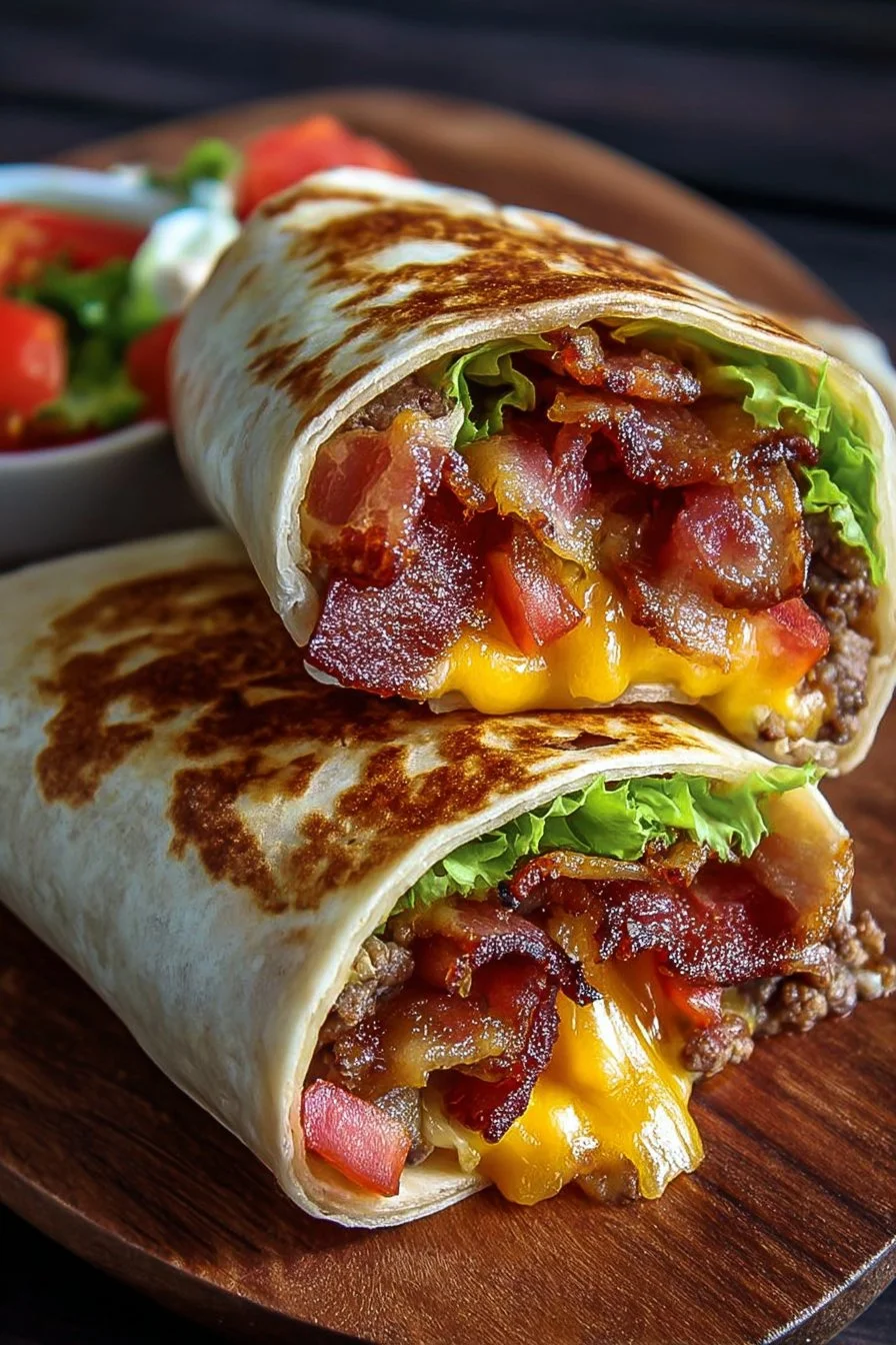Delicious Bacon Cheeseburger Cheese Wraps served on a plate