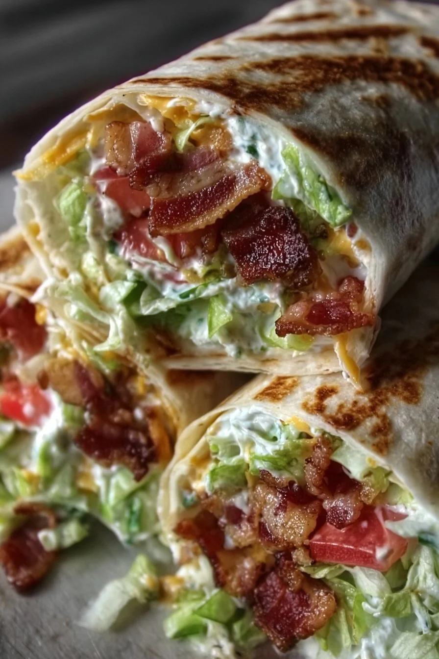 Cheesy bacon ranch wraps served on a plate with fresh ingredients