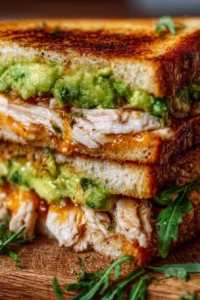 Delicious Chicken Avocado Melt Sandwich with chicken, avocado, and cheese.
