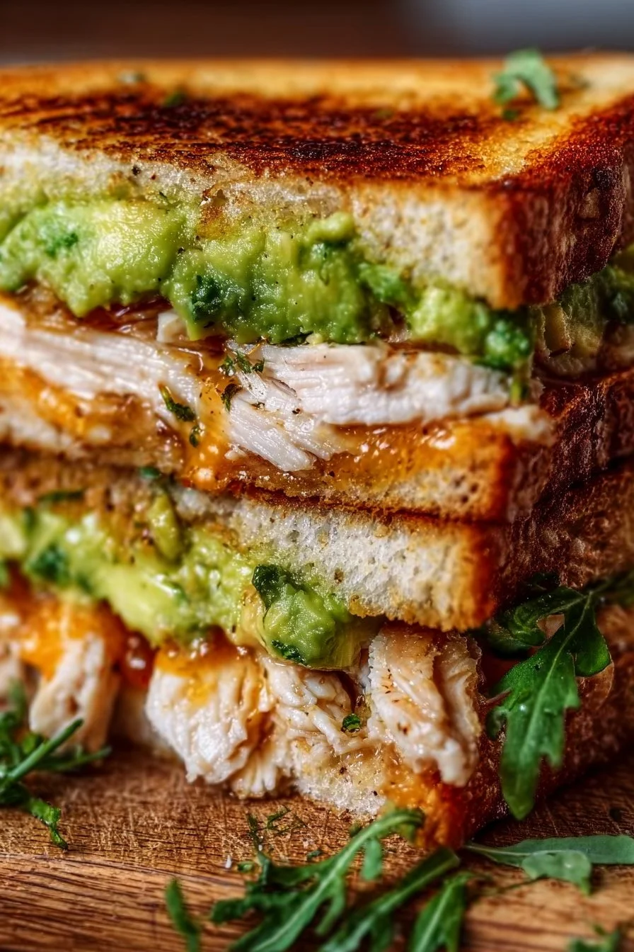 Delicious Chicken Avocado Melt Sandwich with chicken, avocado, and cheese.