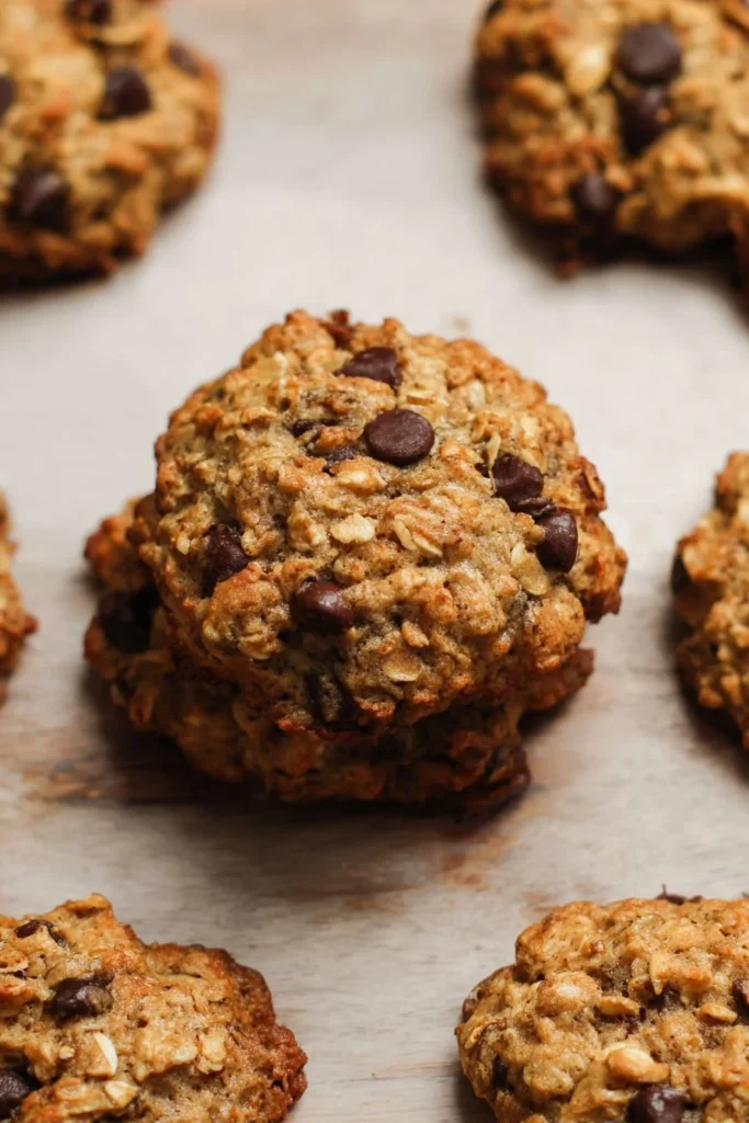 Delicious chocolate chip banana oatmeal cookies on a plate