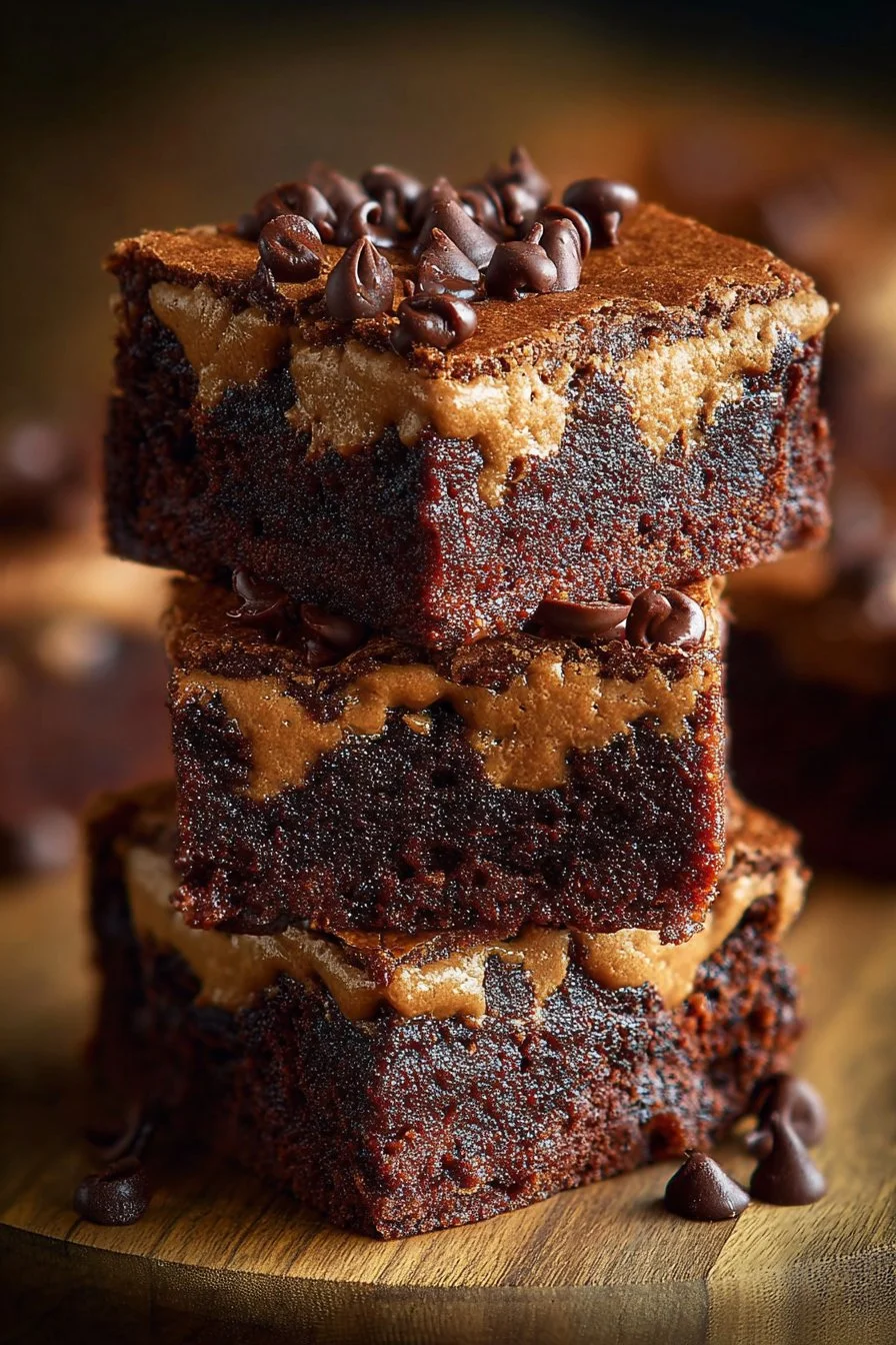 Delicious Chocolate Chip Cookie Dough Brownie topped with chocolate chips