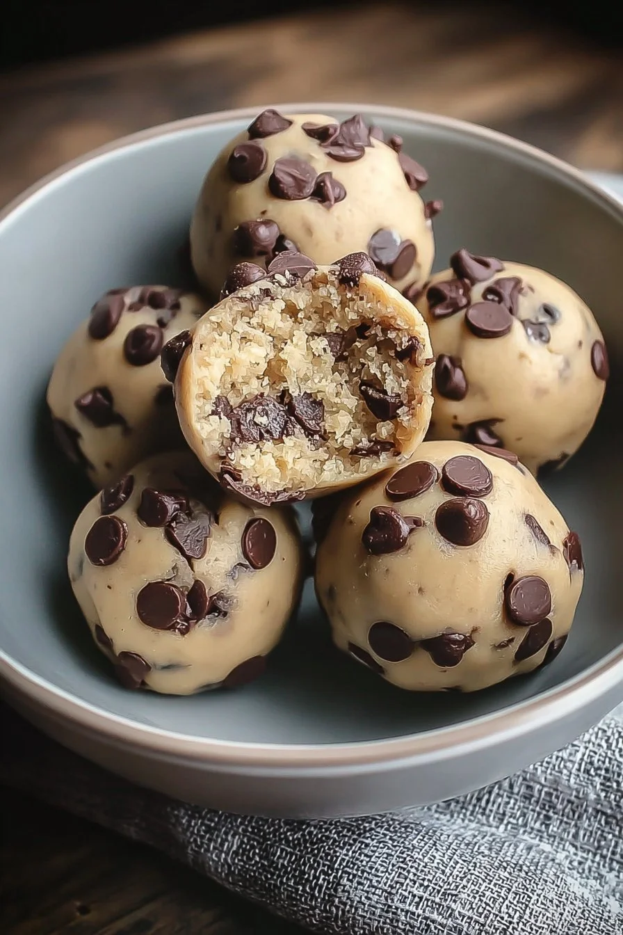 Delicious Chocolate Chip Cookie Dough Truffles coated in chocolate