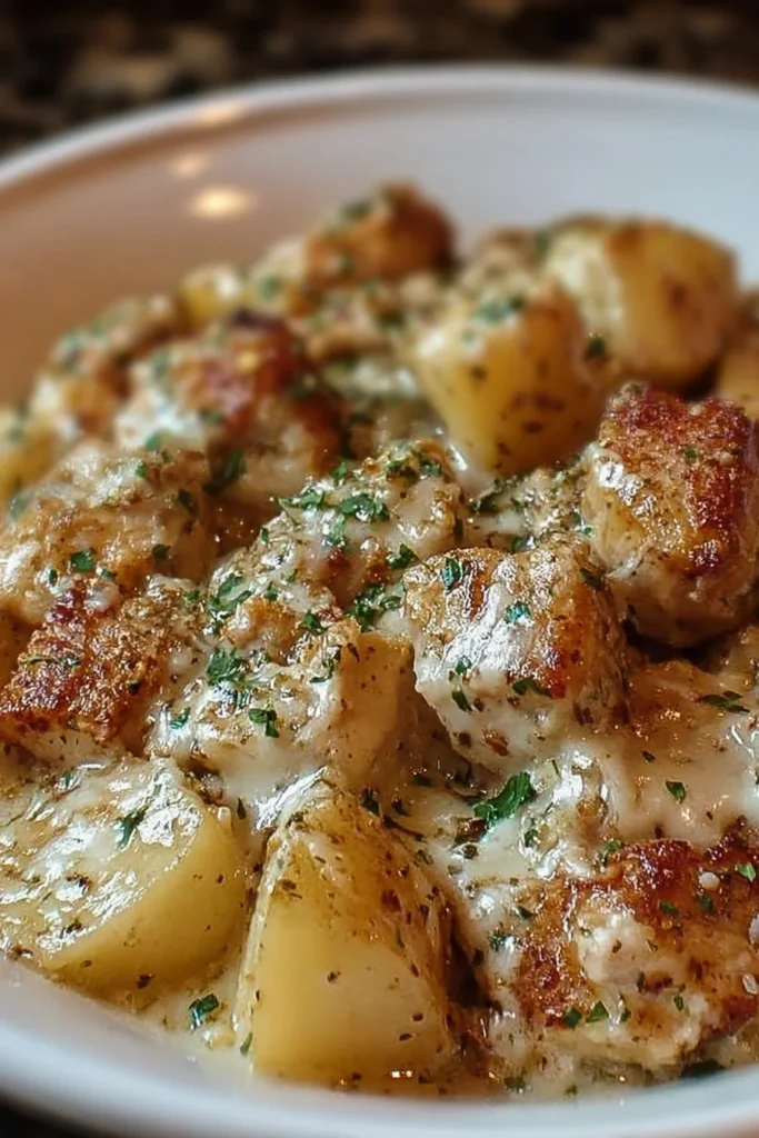Garlic Parmesan Chicken and Potatoes cooked in a crockpot for a delicious dish