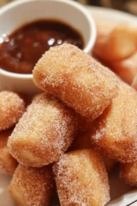 Plate of healthy air fryer churro bites dusted with cinnamon sugar