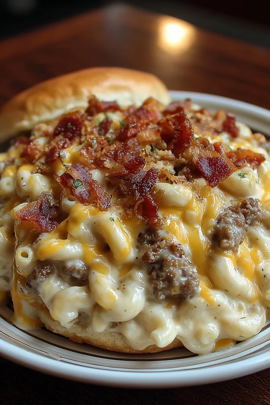 Delicious Loaded Bacon Cheeseburger Alfredo with bacon and creamy sauce