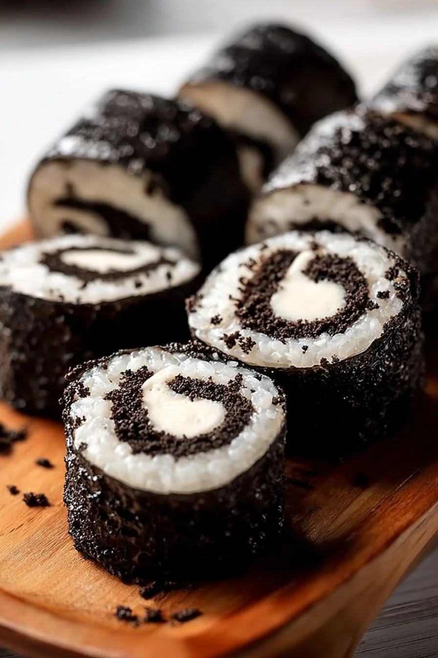 Delicious Oreo Sushi Rolls showing the unique combination of flavors