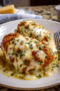 Delicious slow cooker cheesy mozzarella chicken dish served on a plate