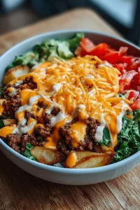 Delicious Smash Burger Bowl with fresh ingredients and savory toppings
