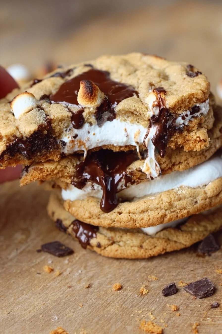 Delicious S'mores Cookies with chocolate and marshmallow on a plate