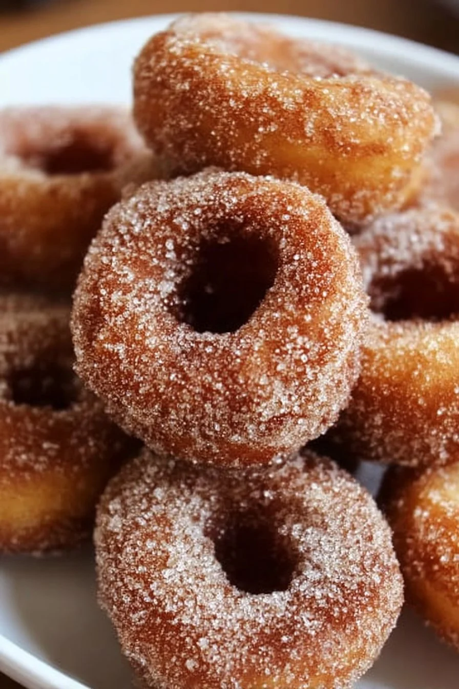 Delicious churro donut bites coated in cinnamon sugar