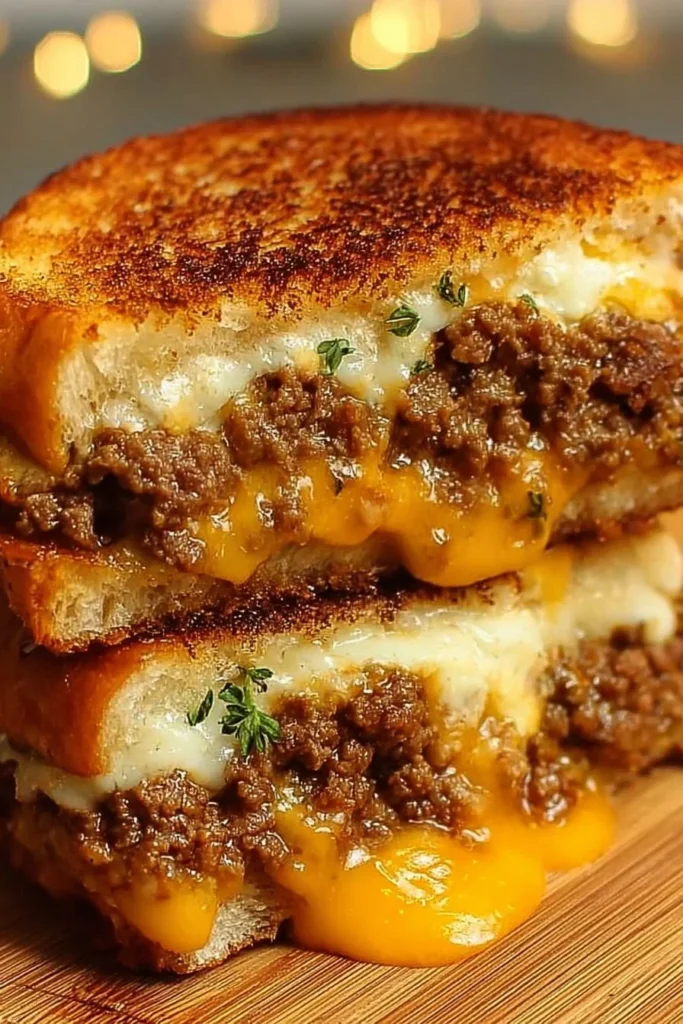 Delicious Ultimate Cheesy Ground Beef Melt served with toppings
