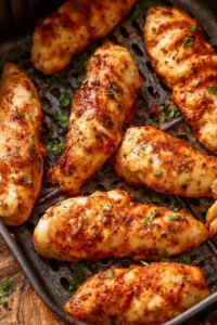 Healthy air fryer chicken tenders recipe with no breading, crispy and delicious.