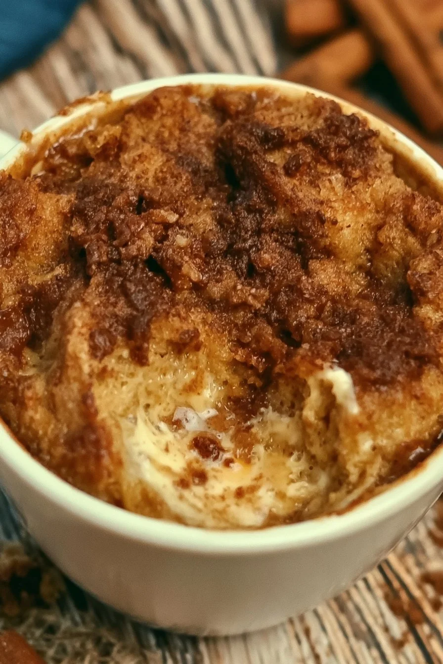 Air Fryer Mug Coffee Cake topped with coffee and sprinkles in a mug