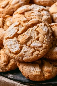 Plate of delicious homemade almond cookies with a crispy texture