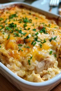 Delicious Angel Chicken Rice Casserole dish ready to serve.
