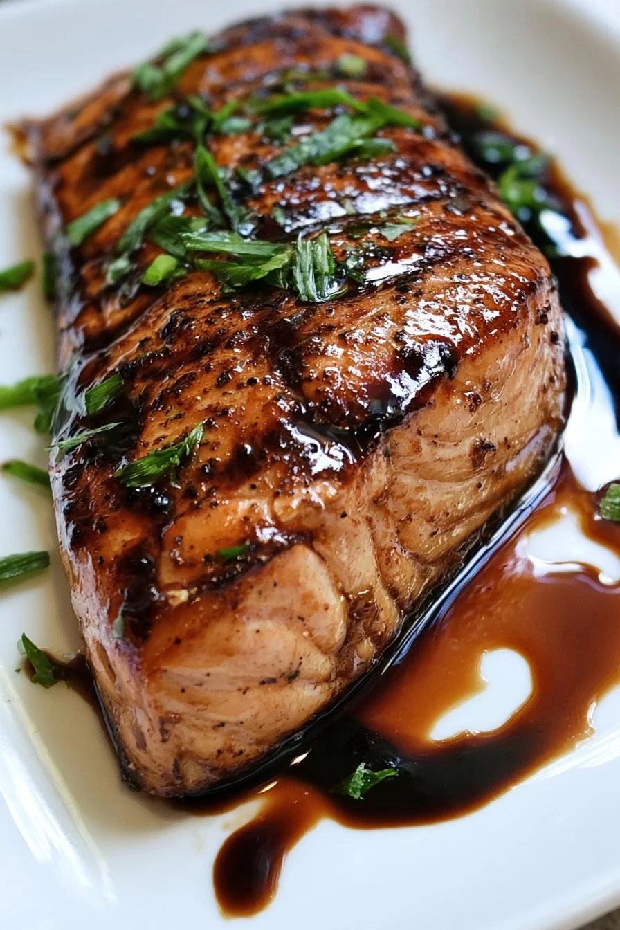 Balsamic Glazed Salmon 1 Delicious balsamic glazed salmon served with fresh vegetables