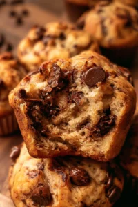 Freshly baked banana chocolate chip muffins on a cooling rack