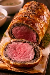 Delicious Beef Wellington with tender beef fillet and flaky pastry crust