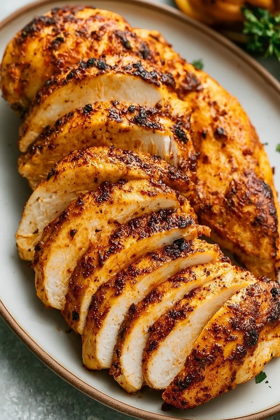Air Fryer Chicken Breast Without Breading 1 Delicious air fryer chicken breast without breading, perfectly cooked and seasoned.