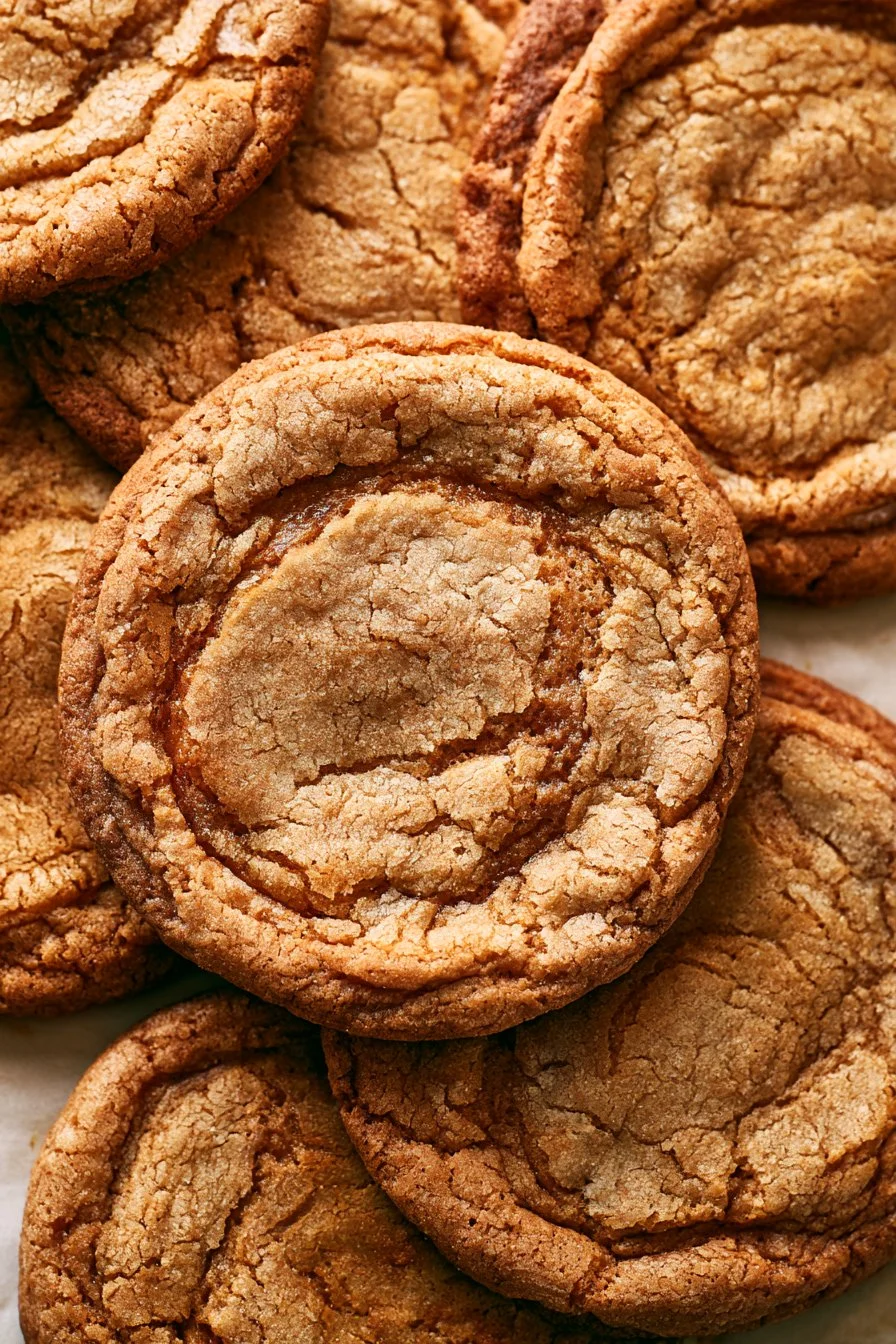 Home 9 Chewy sourdough peanut butter cookies on a wooden board with chocolate chips.