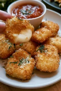 Golden Blackstone fried mozzarella sticks served with marinara sauce.