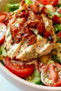 Refreshing BLT Chicken Salad with bacon, lettuce, and tomatoes