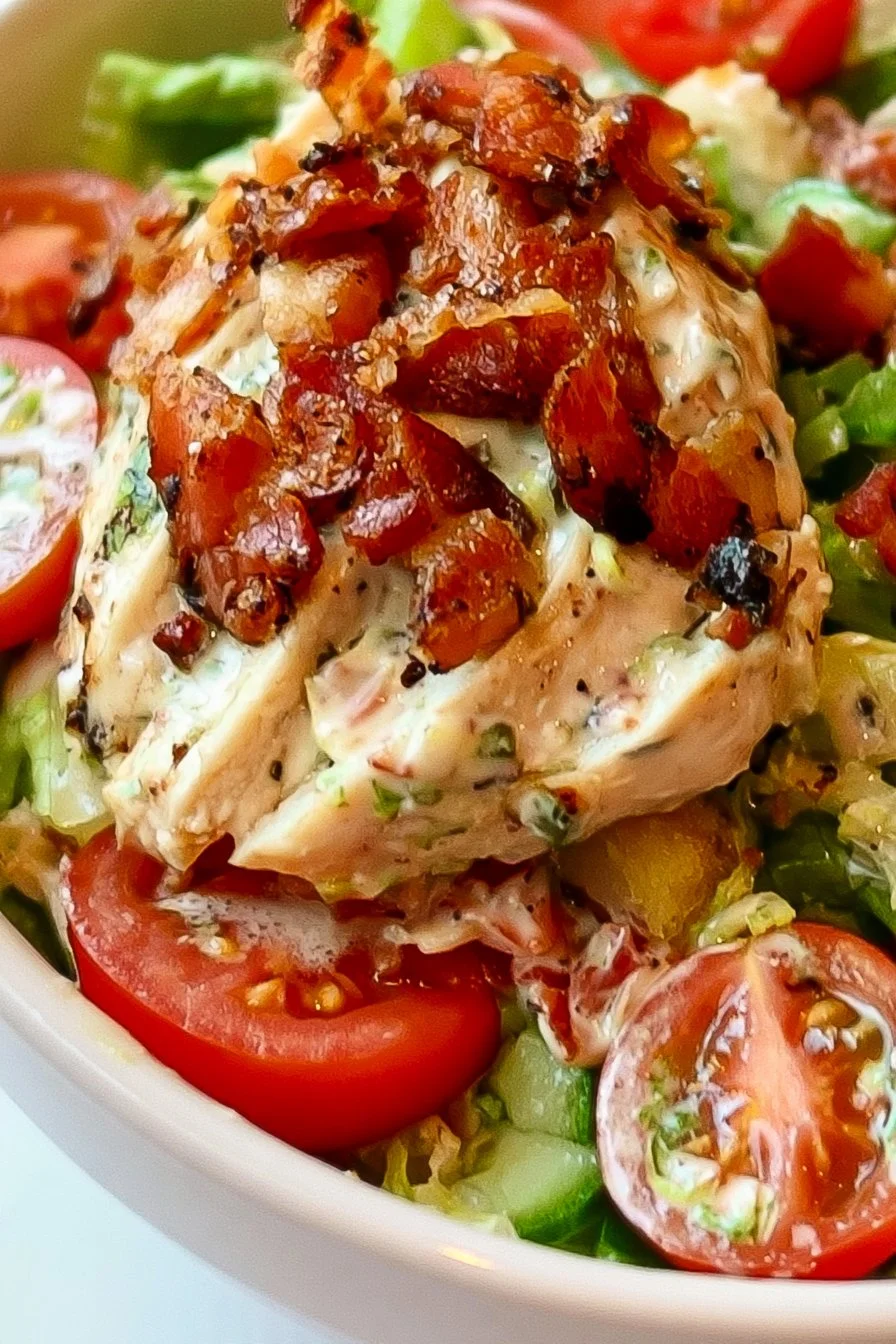 BLT Chicken Salad 1 Refreshing BLT Chicken Salad with bacon, lettuce, and tomatoes