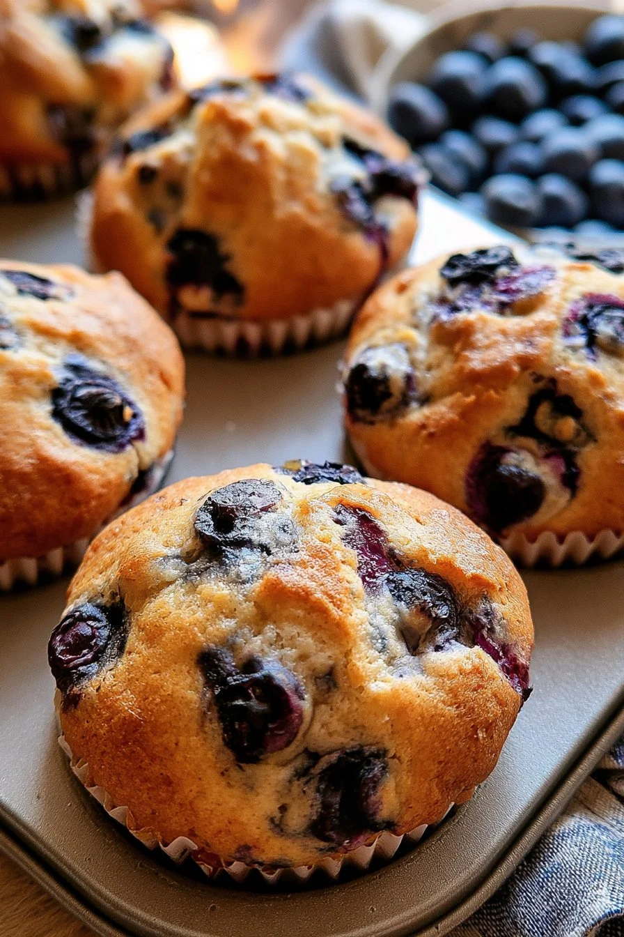 Freshly baked blueberry muffins on a cooling rack