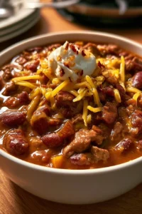 Delicious bowl of carnivore chili topped with fresh herbs