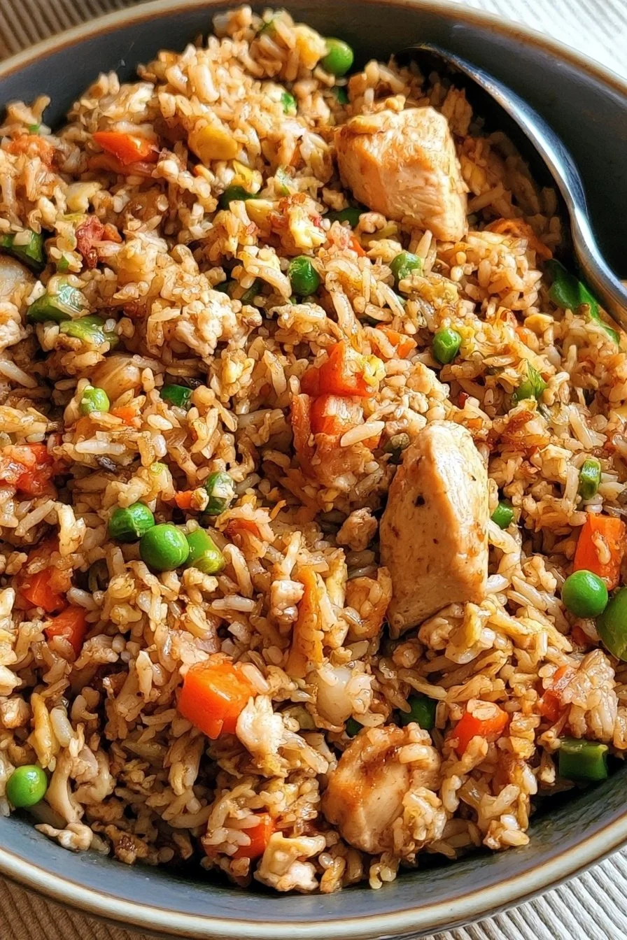 Delicious Chinese Chicken Fried Rice served in a bowl