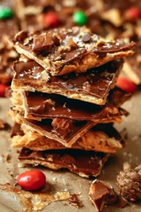 A delicious tray of homemade Christmas Crack with chocolate and nuts.