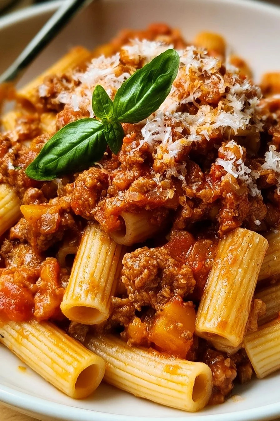 Delicious classic Bolognese sauce served over pasta