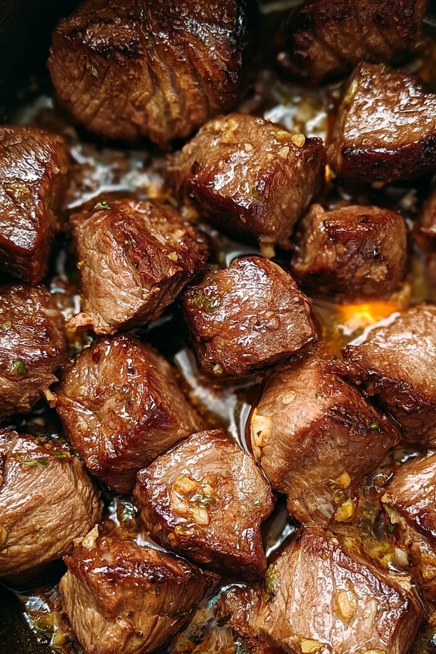 Succulent Cowboy Butter Steak Bites drizzled with rich garlic herb butter.