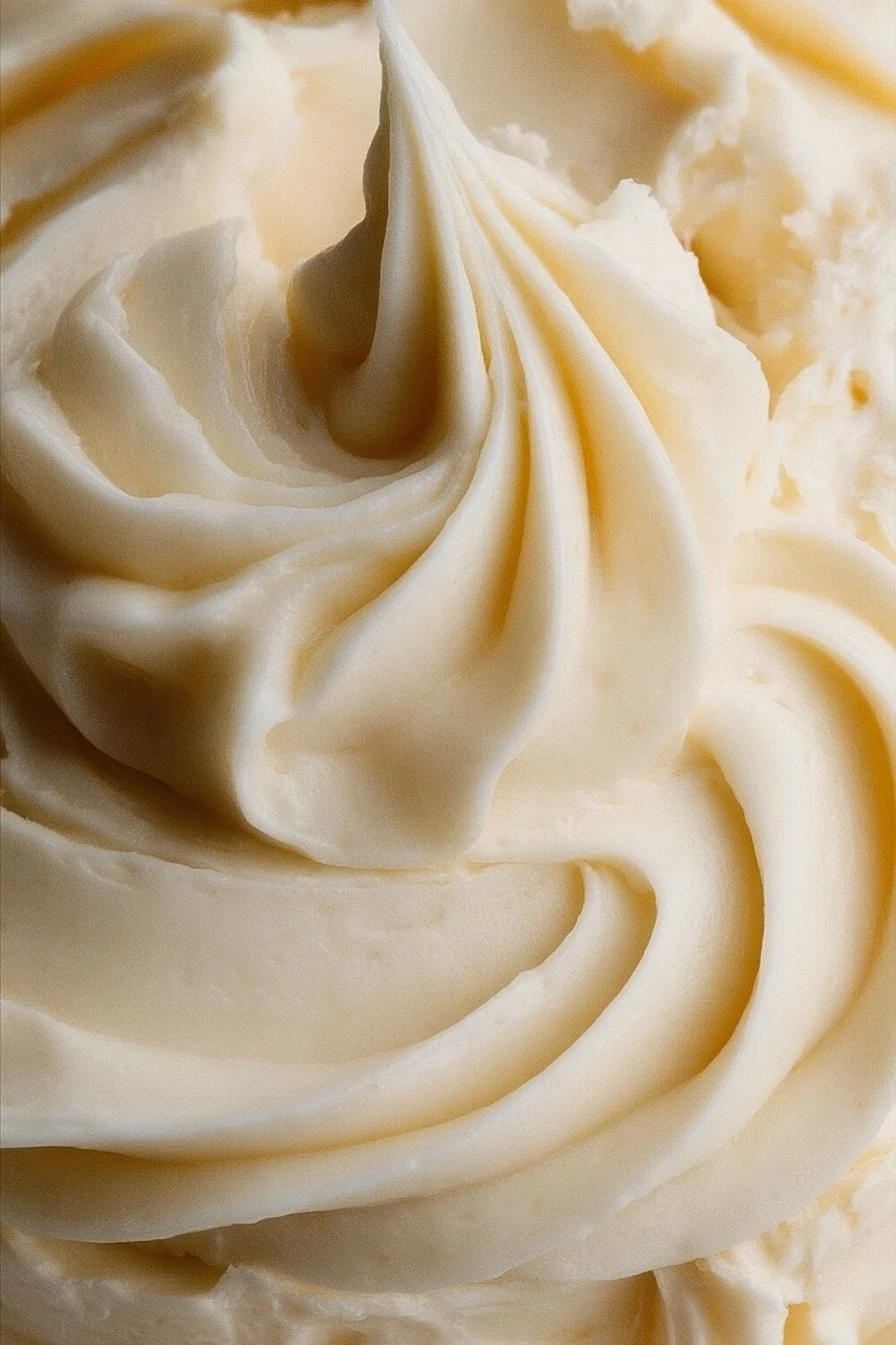 Delicious cream cheese frosting on a freshly baked cake