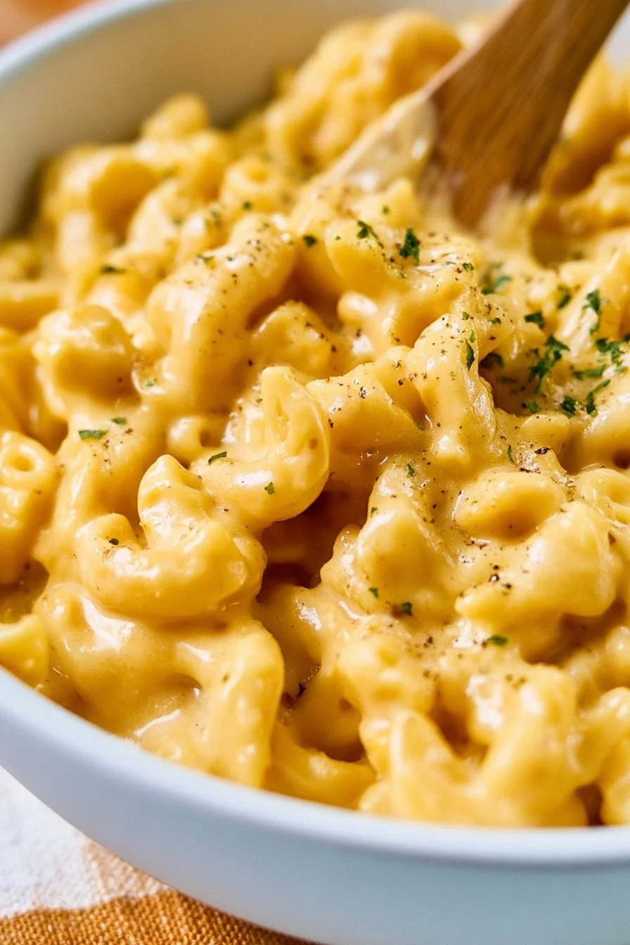 Delicious creamy mac and cheese served in a bowl.