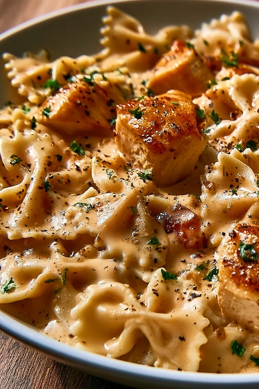 Creamy Marry Me Chicken Bowtie Pasta in a delicious sauce, garnished with herbs.