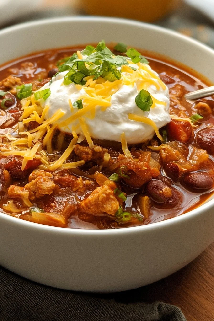 Delicious Crock-Pot turkey chili served in a bowl with toppings