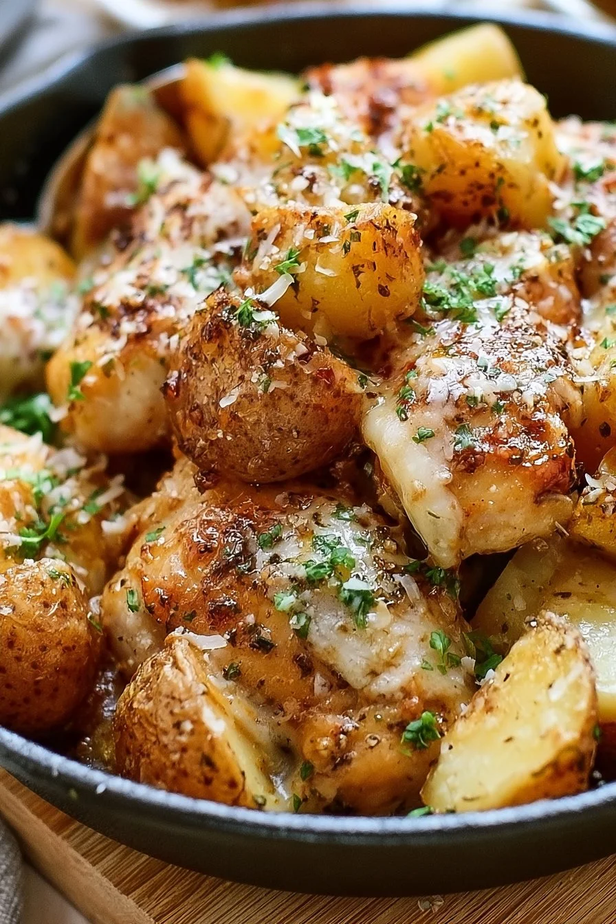 Crockpot Garlic Parmesan Chicken with Potatoes on a plate