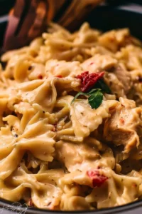 Crockpot Zesty Italian Chicken Pasta served in a bowl with fresh herbs