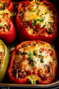Easy air fryer stuffed peppers recipe with colorful peppers and filling ingredients